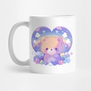 Cute Kawaii Baby Bear Cub With Rainbow Heart Mug